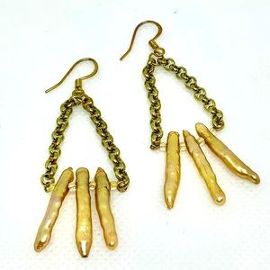 Genuine Golden Stick Pearl Earrings- Lightweight